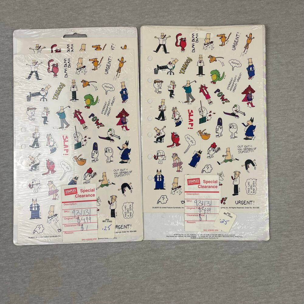 Vintage 2-Pack Day Runner Dilbert 2 Sheets Stickers Planner 1997 New Sealed 300